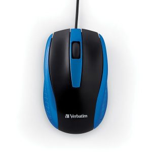 Verbatim 99743 Corded Optical Computer Mouse, Ergonomic, 3 Buttons, USB (Blue)