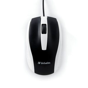Verbatim 99740 Corded Optical Computer Mouse, Ergonomic, 3 Buttons, USB (White)