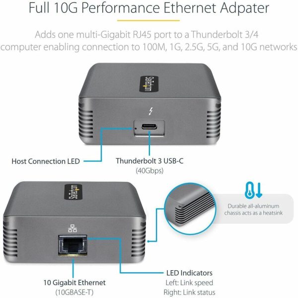 StarTech.com Thunderbolt 3 to Ethernet Adapter, 10GbE, Multi-Gigabit Thunderbolt 3 to RJ45 Network Adapter, TB3/TB4 10GbE NIC - Image 3