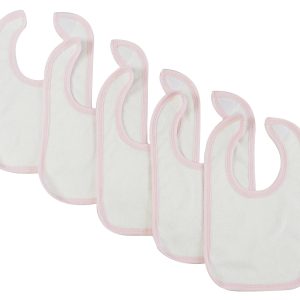 White Bib With Pink Trim (pack Of 5) 1024-w-p-5