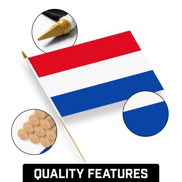 G128 30 Pack Handheld Netherlands Dutch Stick Flags | 12x18 In | Printed 150D Polyester, Country Flag, Solid Wooden Stick, Spear Gold Tip - Image 8