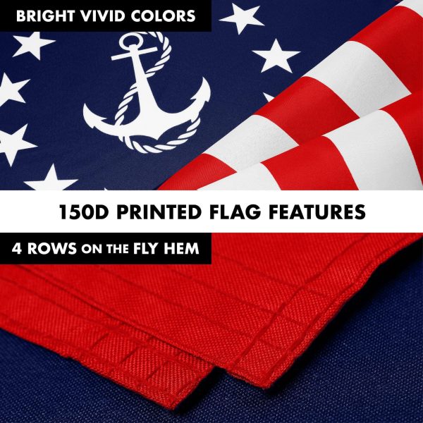 G128 Combo Pack: 6 Ft Tangle Free Aluminum Spinning Flagpole (White) & American USA Yacht Ensign Flag 3x5 Ft, LiteWeave Pro Series Printed 150D Polyester | Pole with Flag Included - Image 5