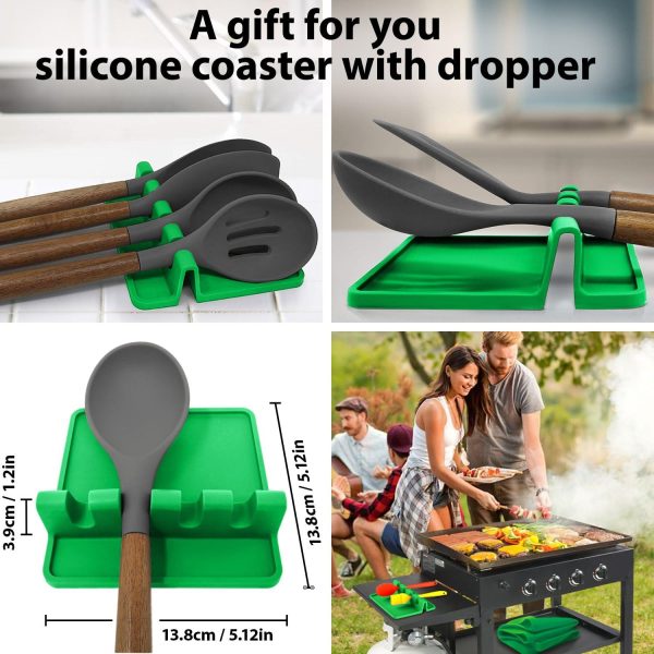 Silicone Griddle Mat | Food Grade Silicone Grill Mat | Protect the Top Surface from Insects by Magnetic | Blackstone 22” Silicone Griddle Cover in Green Color with Silicone Utensil Rest - Image 3