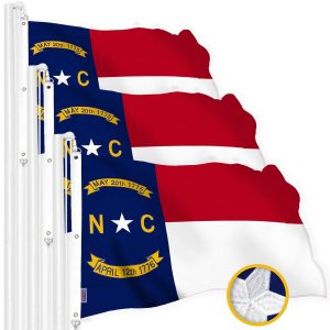 G128 3 Pack: North Carolina State Flag | 6x10 Ft | StormFlyer Series Embroidered 220GSM Spun Polyester | Embroidered Design, Indoor/Outdoor, Brass Grommets, Heavy Duty, All Weather
