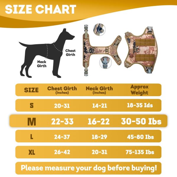 Tactical Dog Harness with Handle Medium. Desert Camouflage 900D Nylon Tactical Dog Vest Harness. No Pull Breathable Dog Tactical Harness with Adjustable Straps and Quick Release Buckles - Image 5