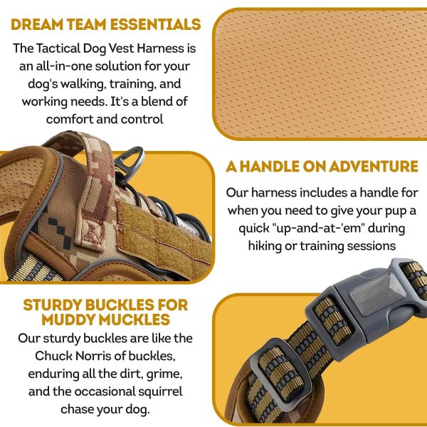 Tactical Dog Harness with Handle Medium. Desert Camouflage 900D Nylon Tactical Dog Vest Harness. No Pull Breathable Dog Tactical Harness with Adjustable Straps and Quick Release Buckles - Image 6