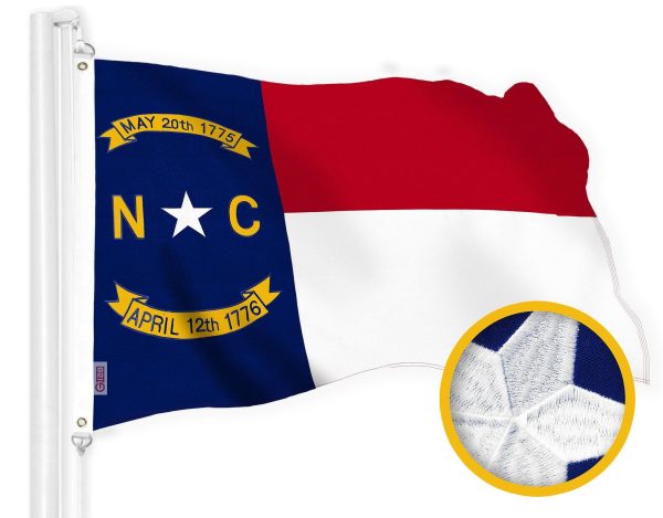 G128 North Carolina State Flag | 1x1.5 Ft | StormFlyer Series Embroidered 220GSM Spun Polyester | Embroidered Design, Indoor/Outdoor, Brass Grommets, Heavy Duty, All Weather