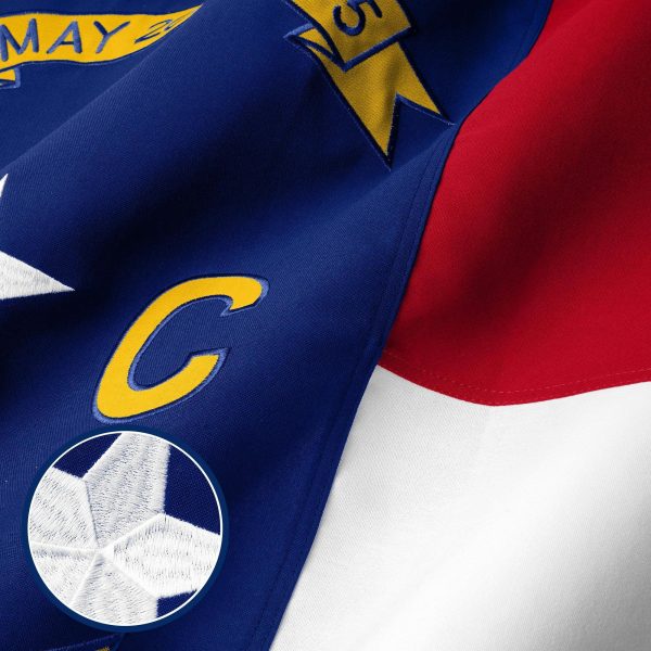 G128 North Carolina State Flag | 1x1.5 Ft | StormFlyer Series Embroidered 220GSM Spun Polyester | Embroidered Design, Indoor/Outdoor, Brass Grommets, Heavy Duty, All Weather - Image 2
