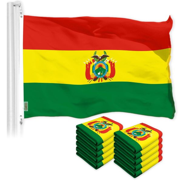 G128 10 Pack: Bolivia Flag | 3x5 Ft | LiteWeave Pro Series Printed 150D Polyester | Country Flag, Indoor/Outdoor, Vibrant Colors, Brass Grommets, Thicker and More Durable Than 100D 75D Polyester