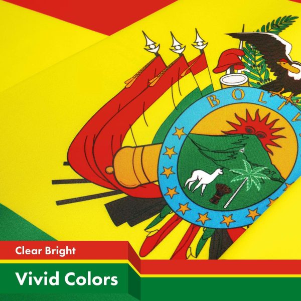 G128 10 Pack: Bolivia Flag | 3x5 Ft | LiteWeave Pro Series Printed 150D Polyester | Country Flag, Indoor/Outdoor, Vibrant Colors, Brass Grommets, Thicker and More Durable Than 100D 75D Polyester - Image 3