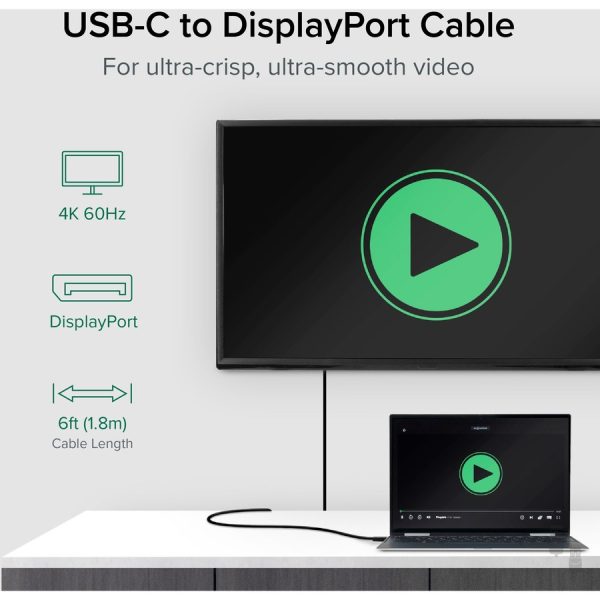 Plugable USB C to DisplayPort Adapter - 6ft (1.8m) Adapter Cable - Image 2