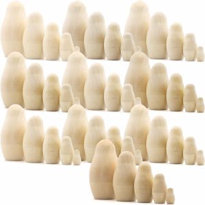 Lot of 10 Set by 5 pcs Blank Nesting Dolls   Unfinished Unpainted Russian Nesting Dolls   Blank Doll   Nesting Doll DIY   Unfinished Wooden Doll Craft