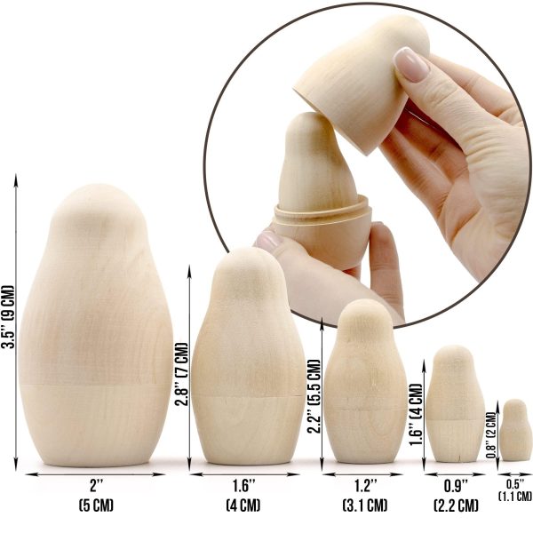 Lot of 10 Set by 5 pcs Blank Nesting Dolls   Unfinished Unpainted Russian Nesting Dolls   Blank Doll   Nesting Doll DIY   Unfinished Wooden Doll Craft - Image 2