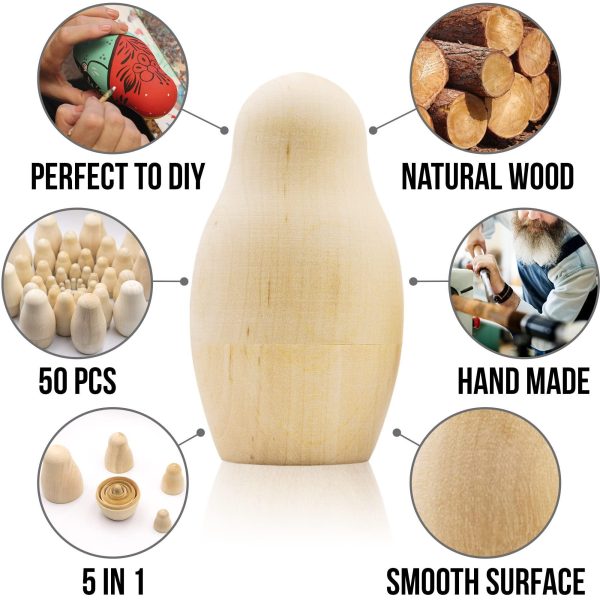 Lot of 10 Set by 5 pcs Blank Nesting Dolls   Unfinished Unpainted Russian Nesting Dolls   Blank Doll   Nesting Doll DIY   Unfinished Wooden Doll Craft - Image 3