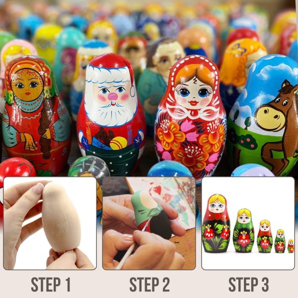 Lot of 10 Set by 5 pcs Blank Nesting Dolls   Unfinished Unpainted Russian Nesting Dolls   Blank Doll   Nesting Doll DIY   Unfinished Wooden Doll Craft - Image 6