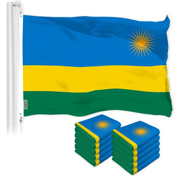 G128 10 Pack: Rwanda Rwandan Flag | 3x5 Ft | LiteWeave Pro Series Printed 150D Polyester |Country Flag, Indoor/Outdoor, Vibrant Colors, Brass Grommets, Thicker and More Durable Than 100D 75D Polyester