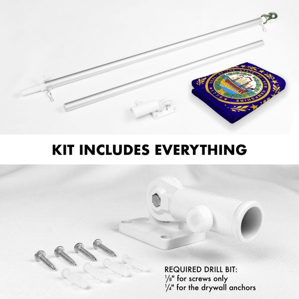 G128 Combo Pack: 6 Ft Tangle Free Spinning Flagpole (Silver) & New Hampshire Flag 3x5 Ft Printed 150D Polyester, Brass Grommets (Flag Included) Aluminum Flag Pole - Image 2