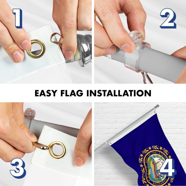G128 Combo Pack: 6 Ft Tangle Free Spinning Flagpole (Silver) & New Hampshire Flag 3x5 Ft Printed 150D Polyester, Brass Grommets (Flag Included) Aluminum Flag Pole - Image 7