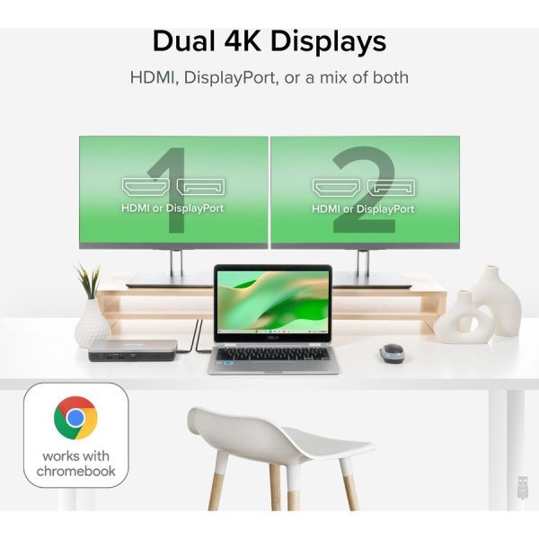 Plugable Dual 4K USB-C Chromebook Docking Station, Google Certified Chromebook Compatible, 60W Driverless Charging Dock - Image 3