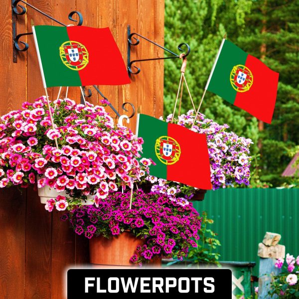 G128 24 Pack Handheld Portugal Portuguese Stick Flags | 12x18 In | Printed 150D Polyester, Country Flag, Solid Wooden Stick, Spear Gold Tip - Image 2