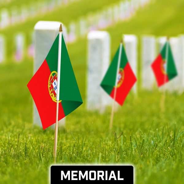 G128 24 Pack Handheld Portugal Portuguese Stick Flags | 12x18 In | Printed 150D Polyester, Country Flag, Solid Wooden Stick, Spear Gold Tip - Image 4