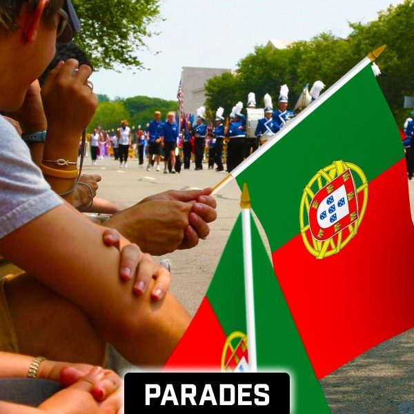 G128 24 Pack Handheld Portugal Portuguese Stick Flags | 12x18 In | Printed 150D Polyester, Country Flag, Solid Wooden Stick, Spear Gold Tip - Image 5