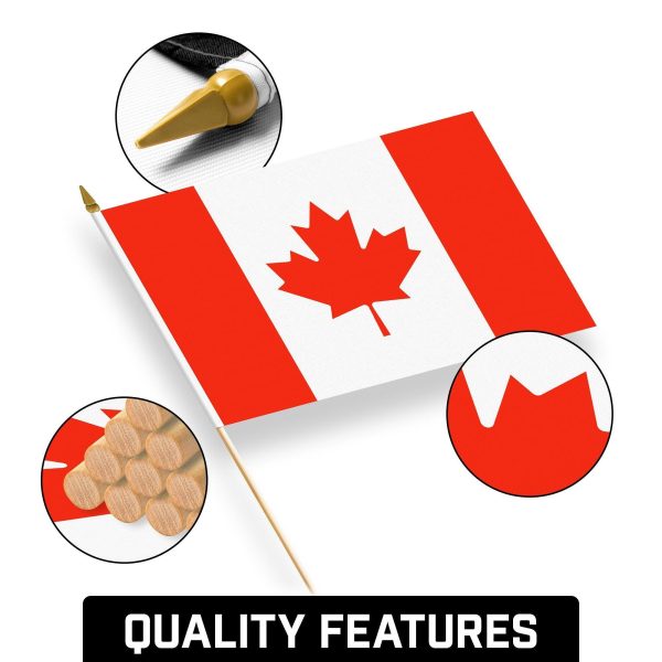 G128 12 Pack Handheld Canada Canadian Stick Flags | 12x18 In | Printed 150D Polyester, Country Flag, Solid Wooden Stick, Spear Gold Tip - Image 8