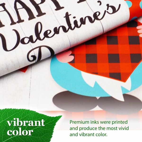 G128 Garden Flag Happy Valentine's Day Gnome Holding Plain Heart 12"x18" Blockout Fabric - Image 6