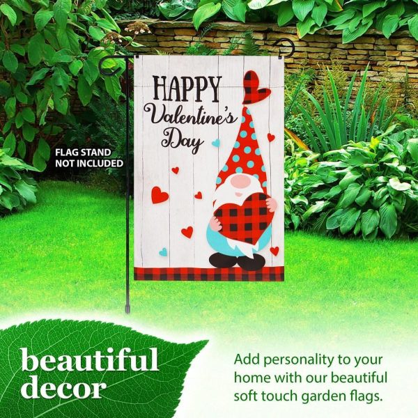 G128 Garden Flag Happy Valentine's Day Gnome Holding Plain Heart 12"x18" Blockout Fabric - Image 8
