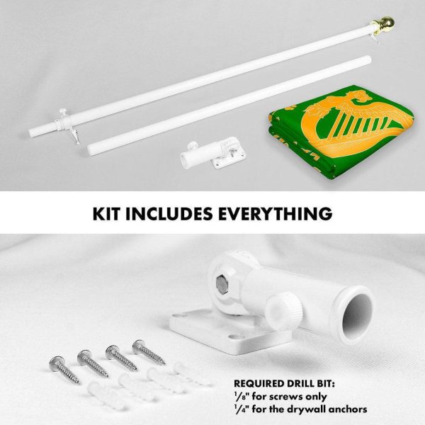 G128 Combo Pack: 6 Ft Tangle Free Spinning Flagpole (White) & Erin Go Bragh Flag 3x5 Ft Printed 150D Polyester, Brass Grommets (Flag Included) Aluminum Flag Pole - Image 2