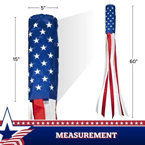 G128 5-Pack: American USA Windsock | 60 Inch | Embroidered 210D Polyester, Patriotic Hanging Decoration - Image 7