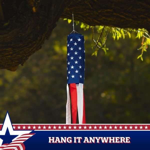 G128 5-Pack: American USA Windsock | 60 Inch | Embroidered 210D Polyester, Patriotic Hanging Decoration - Image 8