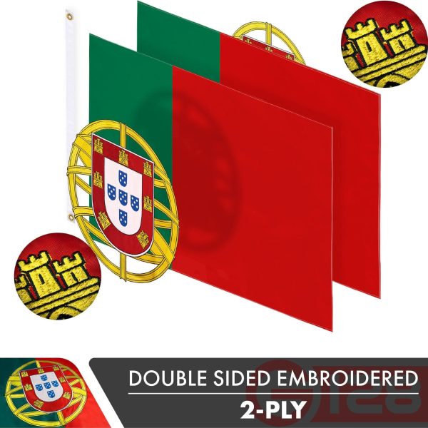 Portugal Portuguese Flag 3x5 Ft 3-Pack Double-sided Embroidered Polyester By G128 - Image 2