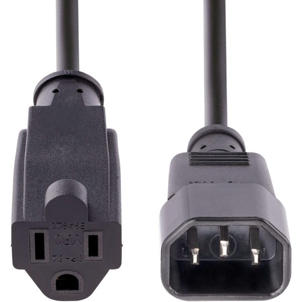 StarTech.com 3ft (1m) Power Extension Cord, IEC C14 to NEMA 5-15R, 10A 125V, 18AWG, Black, Outlet Extension Cable for Power Supplies - Image 4