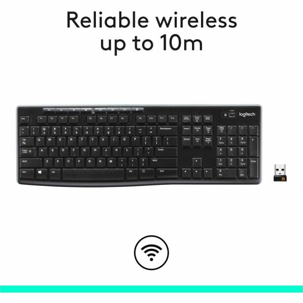 Logitech K270 Wireless Keyboard for Windows, 2.4 GHz Wireless, Full-Size, Number Pad, Black - Image 4