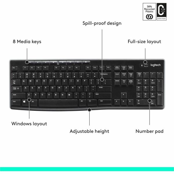 Logitech K270 Wireless Keyboard for Windows, 2.4 GHz Wireless, Full-Size, Number Pad, Black - Image 7