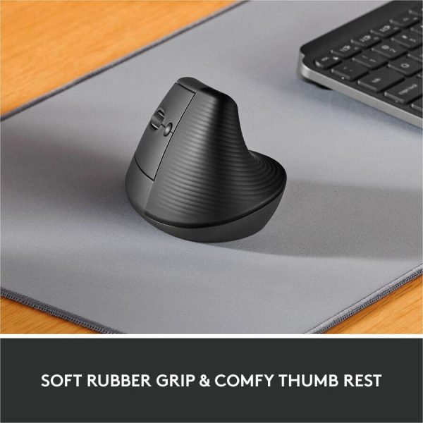 Logitech Lift Left Vertical Ergonomic Mouse, Left-handed, Wireless, Bluetooth or Logi Bolt USB, Quiet clicks, Graphite - Image 2