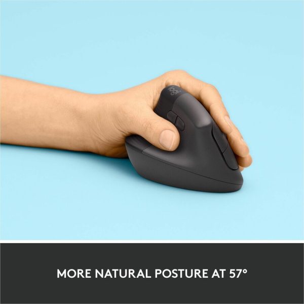 Logitech Lift Left Vertical Ergonomic Mouse, Left-handed, Wireless, Bluetooth or Logi Bolt USB, Quiet clicks, Graphite - Image 3