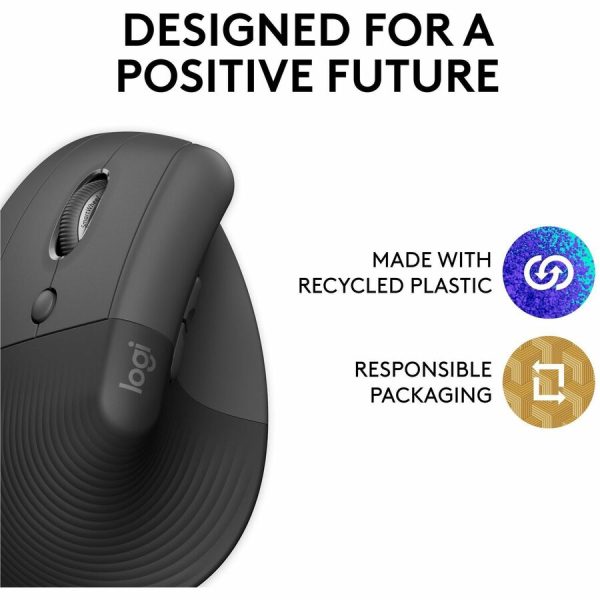 Logitech Lift Left Vertical Ergonomic Mouse, Left-handed, Wireless, Bluetooth or Logi Bolt USB, Quiet clicks, Graphite - Image 5