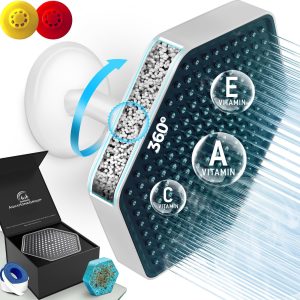Luxury Filtered Shower Head   High Pressure Rain Showerhead with Filter for Chlorine Rust Sediments   Water Filter Shower Head with Vitamin C E A   SPA Effect (Patent Pending) (White)