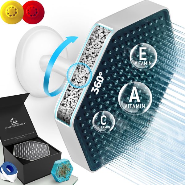 Luxury Filtered Shower Head   High Pressure Rain Showerhead with Filter for Chlorine Rust Sediments   Water Filter Shower Head with Vitamin C E A   SPA Effect (Patent Pending) (White)