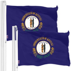 G128 2 Pack: Kentucky KY State Flag | 3x5 Ft | Printed 150D Polyester - Indoor/Outdoor, Vibrant Colors, Brass Grommets, Quality Polyester, Much Thicker More Durable Than 100D 75D Polyester