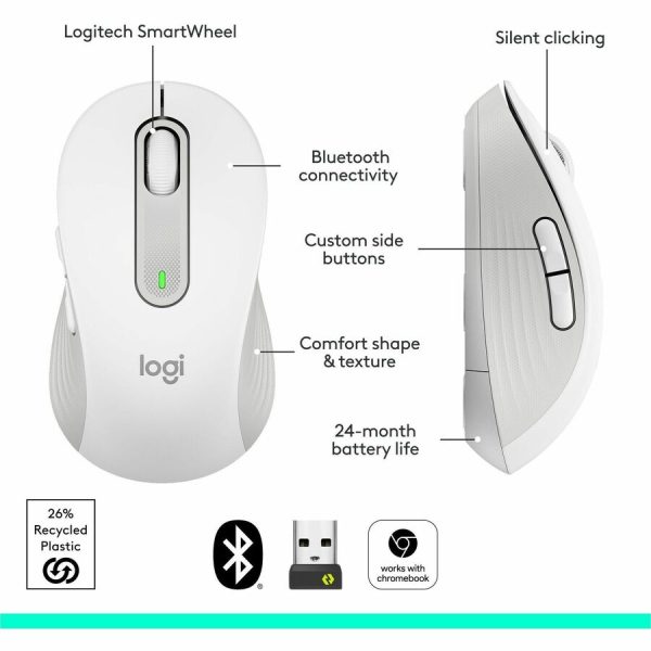Logitech Signature M650 Wireless Mouse - For Small to Medium Sized Hands, 2-Year Battery, Silent Clicks, Off-white - Image 5