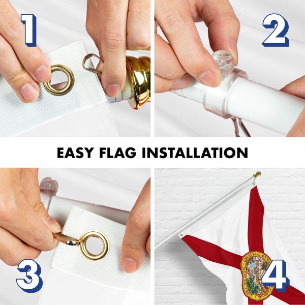 G128 Combo Pack: 6 Ft Tangle Free Aluminum Spinning Flagpole (White) & Florida FL State Flag 3x5 Ft, StormFlyer Series Embroidered 220GSM Spun Polyester | Pole with Flag Included - Image 7
