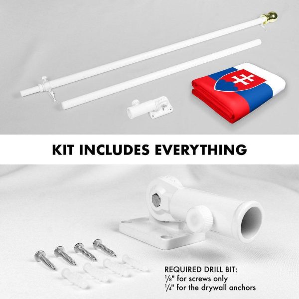 G128 Combo Pack: 6 Ft Tangle Free Spinning Flagpole (White) & Slovakia Flag 3x5 Ft Printed 150D Polyester, Brass Grommets (Flag Included) Aluminum Flag Pole - Image 2