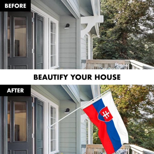 G128 Combo Pack: 6 Ft Tangle Free Spinning Flagpole (White) & Slovakia Flag 3x5 Ft Printed 150D Polyester, Brass Grommets (Flag Included) Aluminum Flag Pole - Image 3