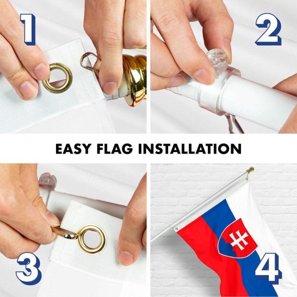 G128 Combo Pack: 6 Ft Tangle Free Spinning Flagpole (White) & Slovakia Flag 3x5 Ft Printed 150D Polyester, Brass Grommets (Flag Included) Aluminum Flag Pole - Image 7