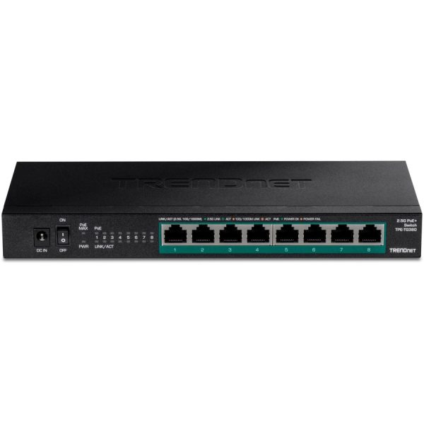 TRENDnet 8-Port Unmanaged 2.5G PoE+ Switch, Fanless, Compact Desktop Design, Metal Housing, 2.5GBASE-T Ports, IEEE 802.3bz, 100W PoE Budget, Lifetime Protection, Black, TPE-TG380 - Image 7