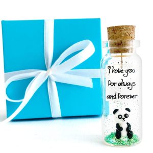 Cute and Kawaii Valentine's Day and Anniversary Presents   Personalized Love Gifts for Boyfriend Girlfriend (White and Black Panda   I Love You For Always and Forever in Teal Gift Box)