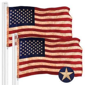 G128 2 Pack: American USA Tea-Stained Flag | 4x6 Ft | ToughWeave Pro Series Embroidered 420D Polyester | Embroidered Stars